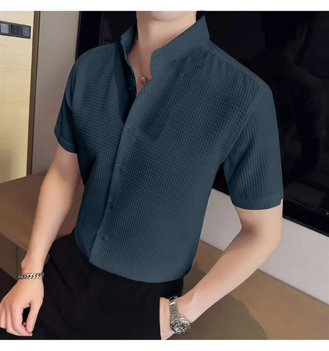 Grey Colour Men's Casual Wear Short Sleeve Shirt - store Elite