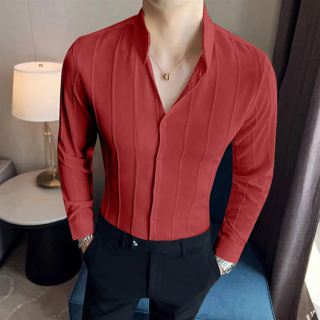 Assemblage Red Striped Premium Shirt - store Elite