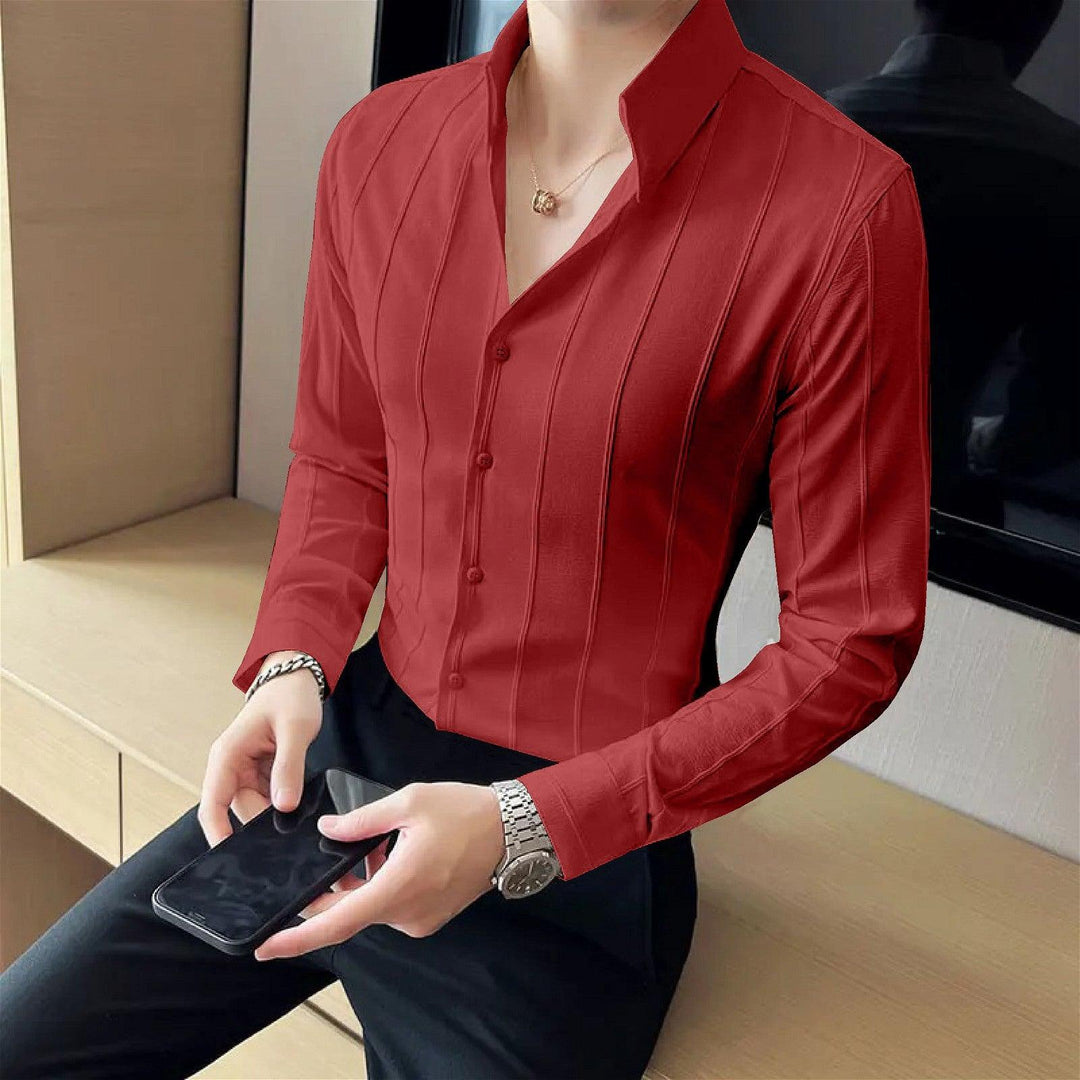 Assemblage Red Striped Premium Shirt - store Elite