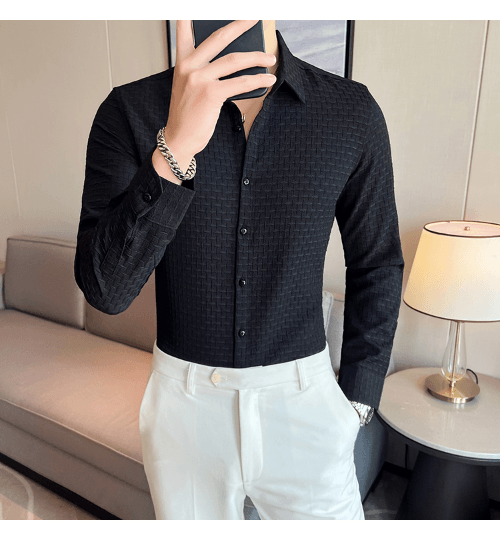 Black Checks Structured Premium Shirt - store Elite