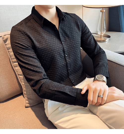 Black Checks Structured Premium Shirt - store Elite