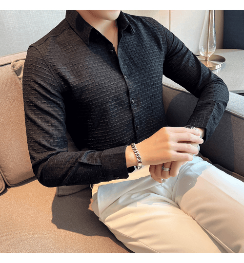 Black Checks Structured Premium Shirt - store Elite