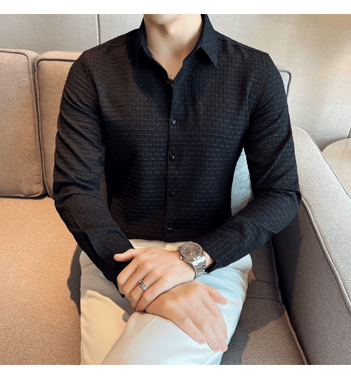 Black Checks Structured Premium Shirt - store Elite