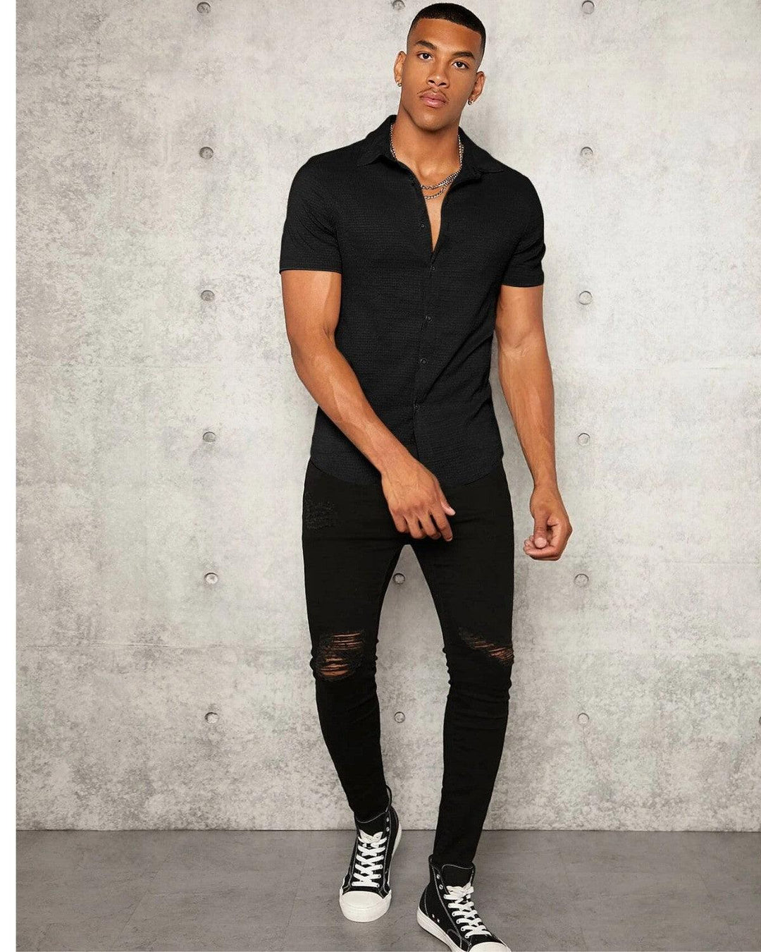 Black Colour Imported Casual Wear Short Sleeve Shirt For Men's - store Elite