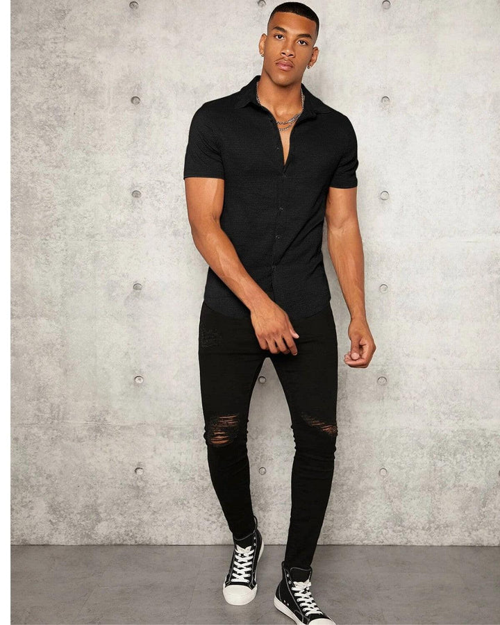 Black Colour Imported Casual Wear Short Sleeve Shirt For Men's - store Elite