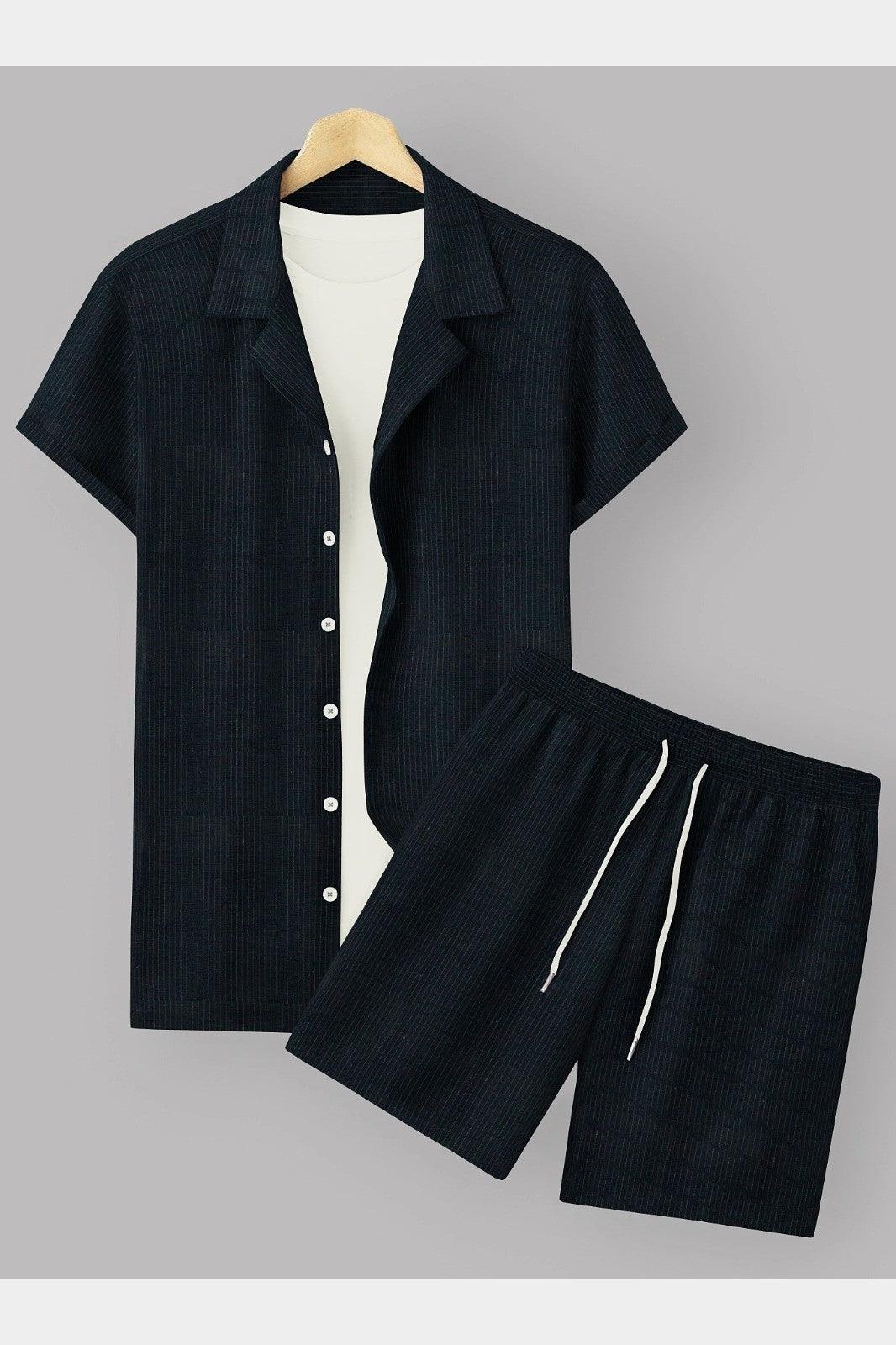 Black Colour Men's Cotton Shirt And Shorts Set Short SleeveFabric : CottonProduct Type : Co-Ords SetOccasio : Casual, Evening Party, Travelling, Beach Partysleeve type : Short SleeveBottom : Two PocketsWash Care InstructionsShorts Set Short Sleeve