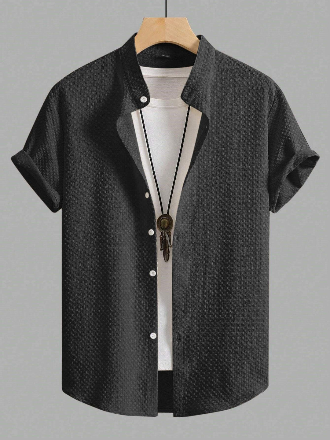 Black Men Regular Fit Solid Casual Half Sleeves Shirt - store Elite