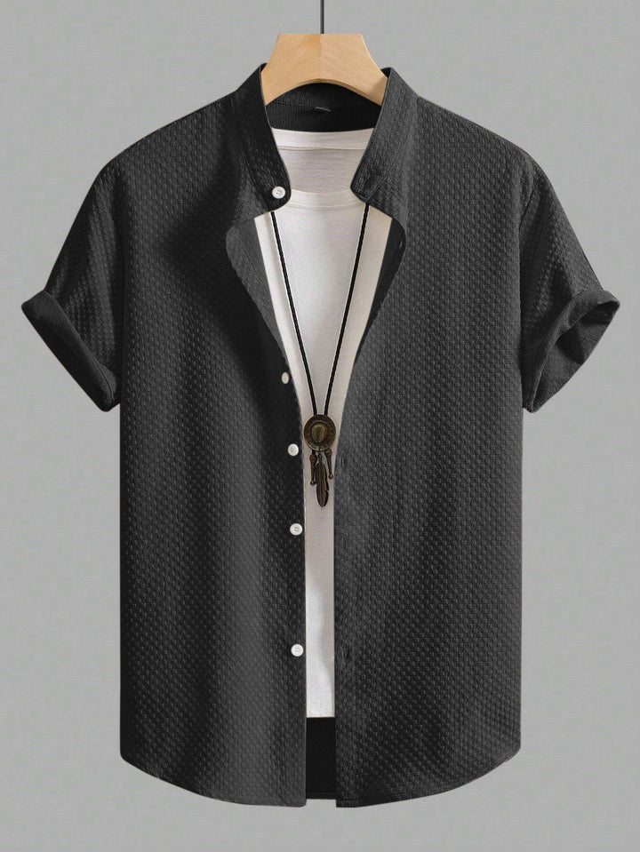 Black Men Regular Fit Solid Casual Half Sleeves Shirt - store Elite