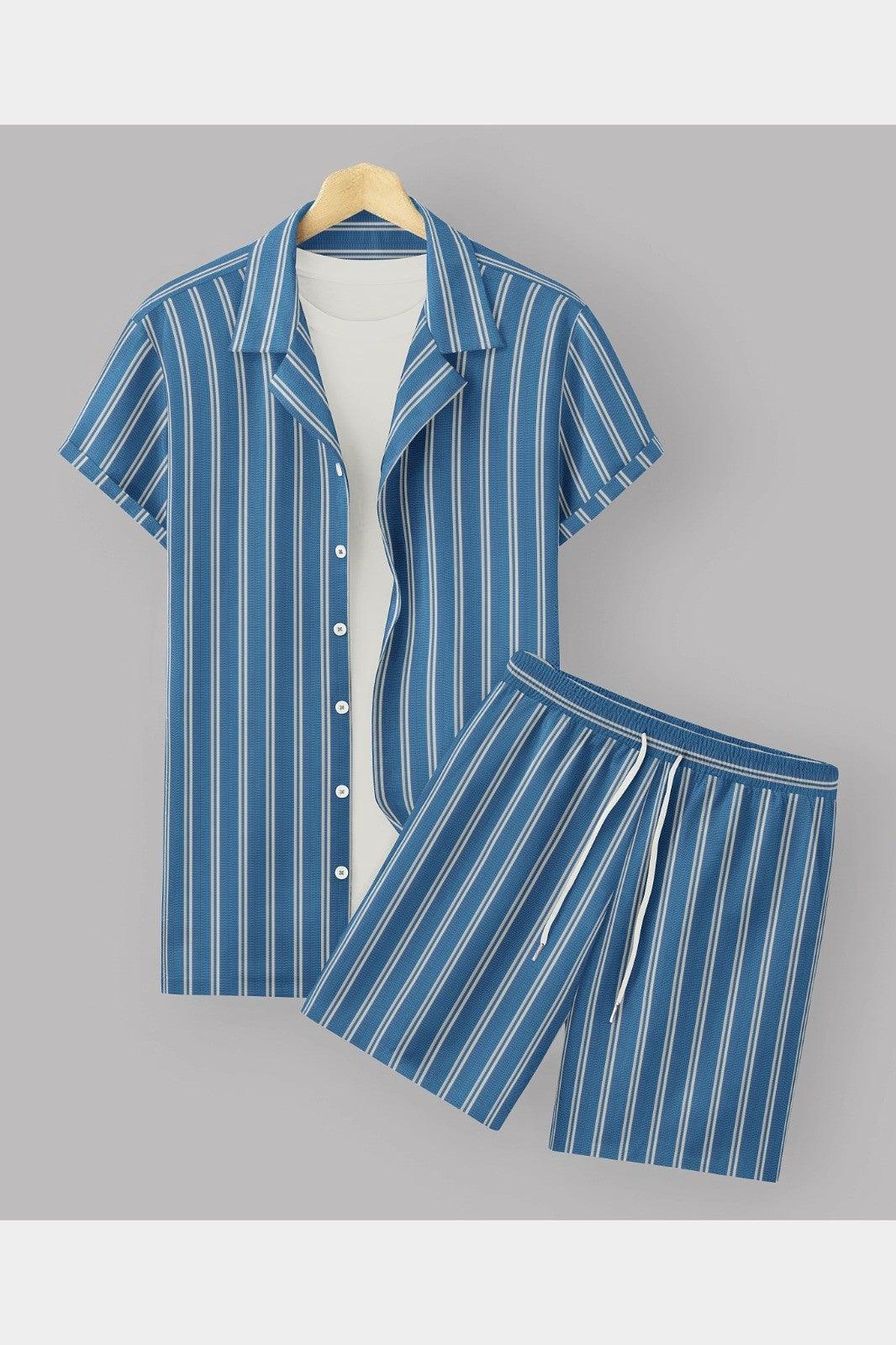 Blue Colour Men's Cotton Shirt And Shorts Set Short SleeveFabric : CottonProduct Type : Co-Ords SetOccasio : Casual, Evening Party, Travelling, Beach Partysleeve type : Short SleeveBottom : Two PocketsWash Care InstructionsShorts Set Short Sleeve