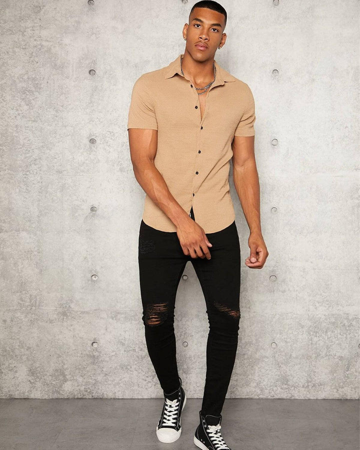 Chiku Colour Imported Casual Wear Short Sleeve Shirt For Men's - store Elite