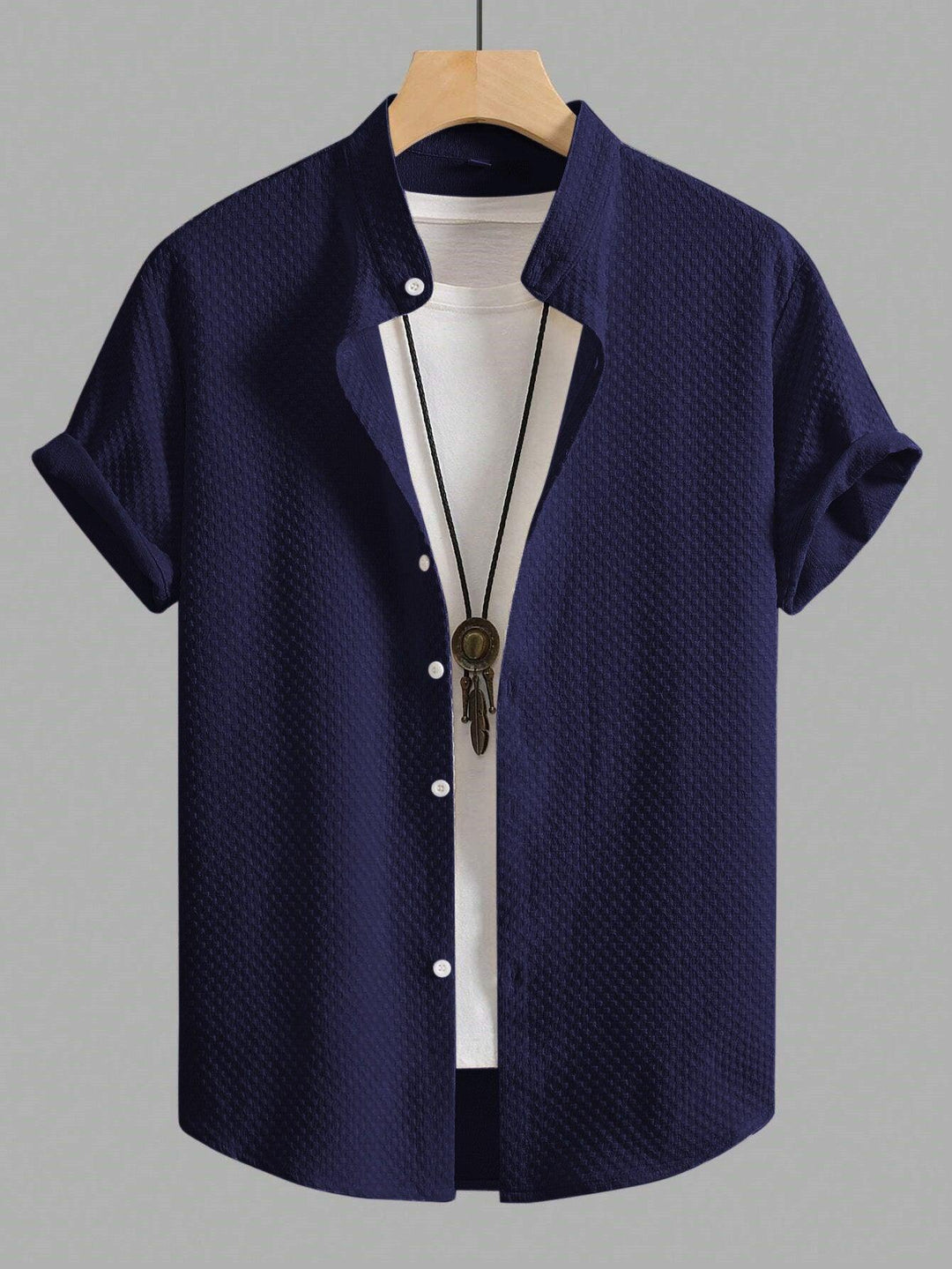 Dark Blue Men Regular Fit Solid Casual Half Sleeves Shirt - store Elite