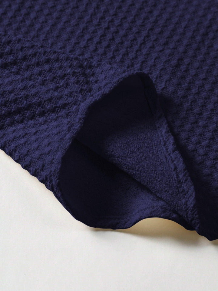 Dark Blue Men Regular Fit Solid Casual Half Sleeves Shirt - store Elite