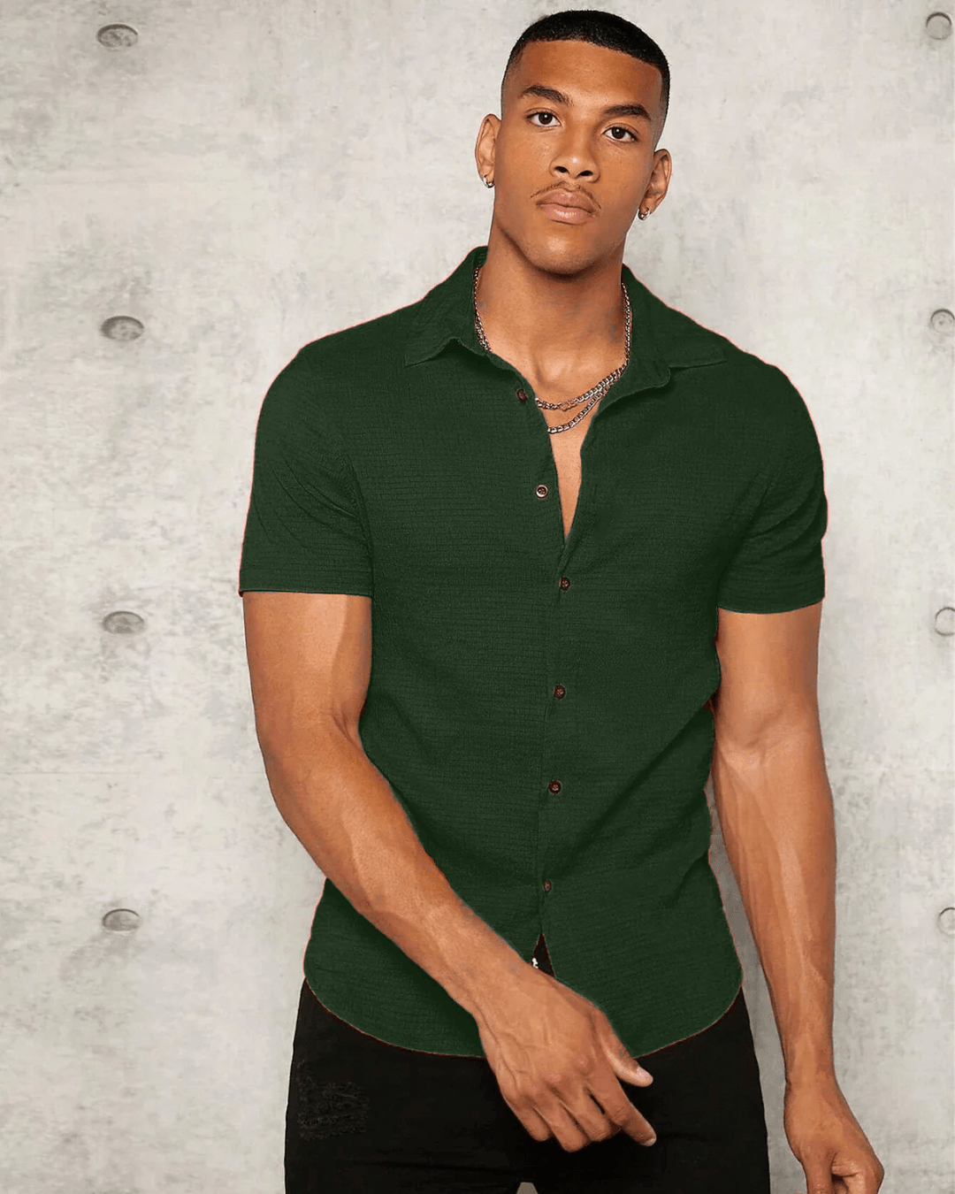 Dark Green Colour Imported Casual Wear Short Sleeve Shirt For Men's - store Elite