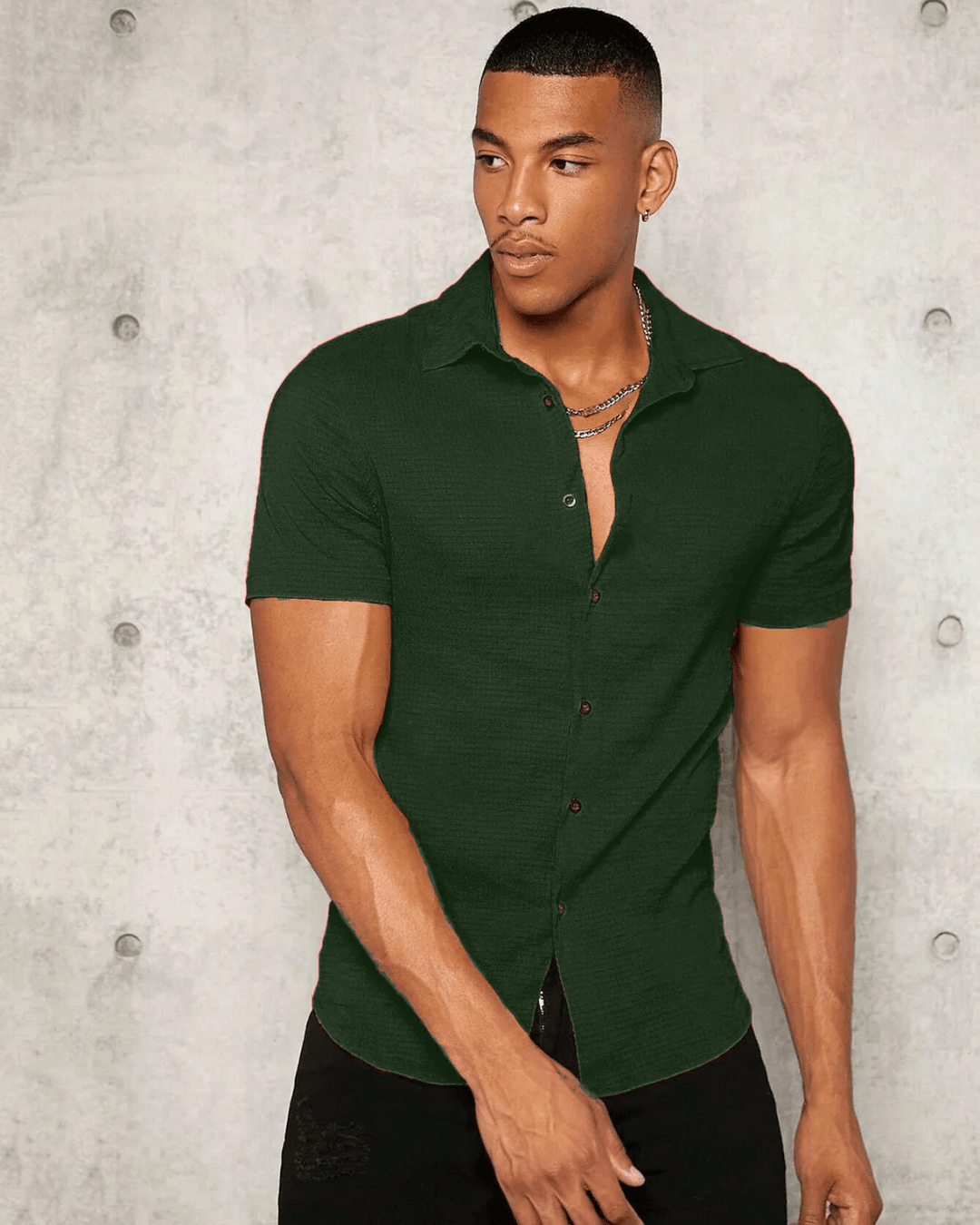 Dark Green Colour Imported Casual Wear Short Sleeve Shirt For Men's - store Elite