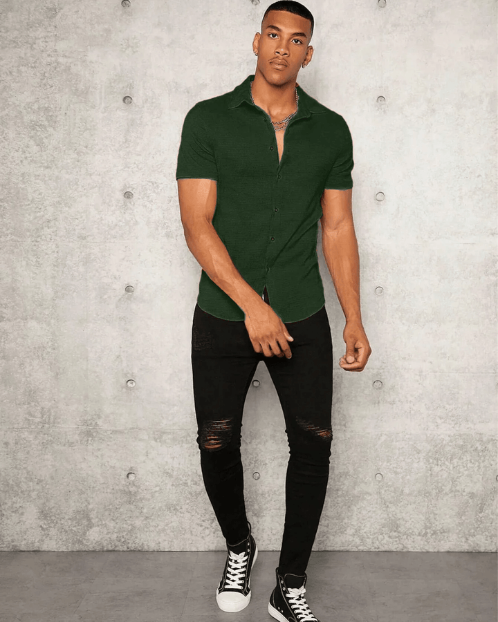 Dark Green Colour Imported Casual Wear Short Sleeve Shirt For Men's - store Elite