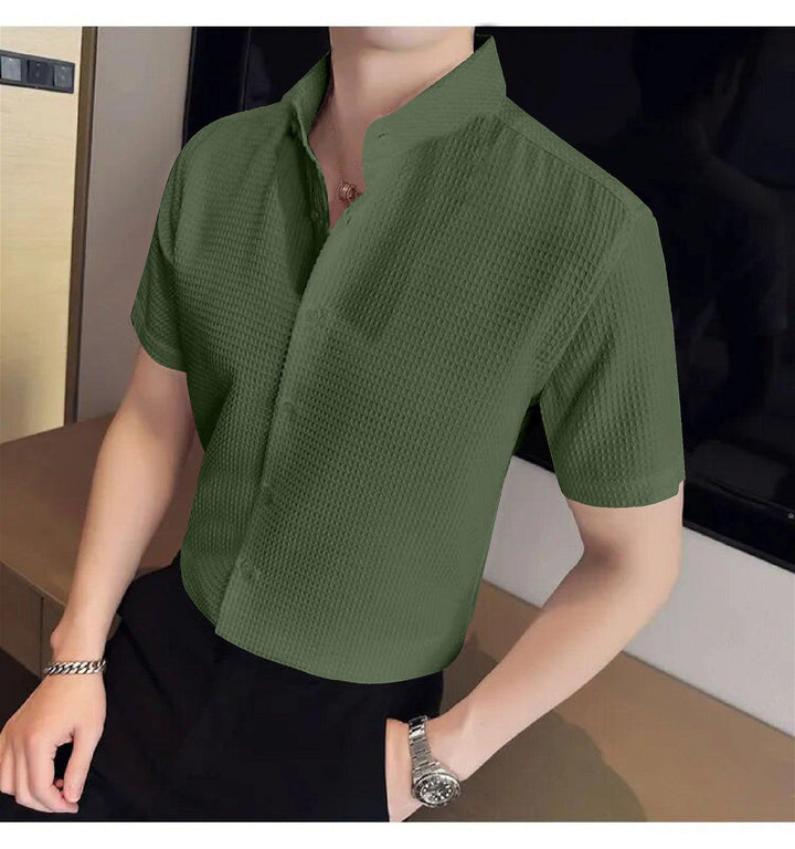 Dark Green Colour Men's Casual Wear Short Sleeve Shirt - store Elite