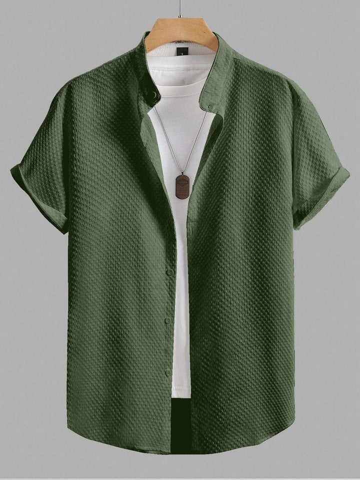 Dark Green Colour Men's Casual Wear Short Sleeve Shirt - store Elite