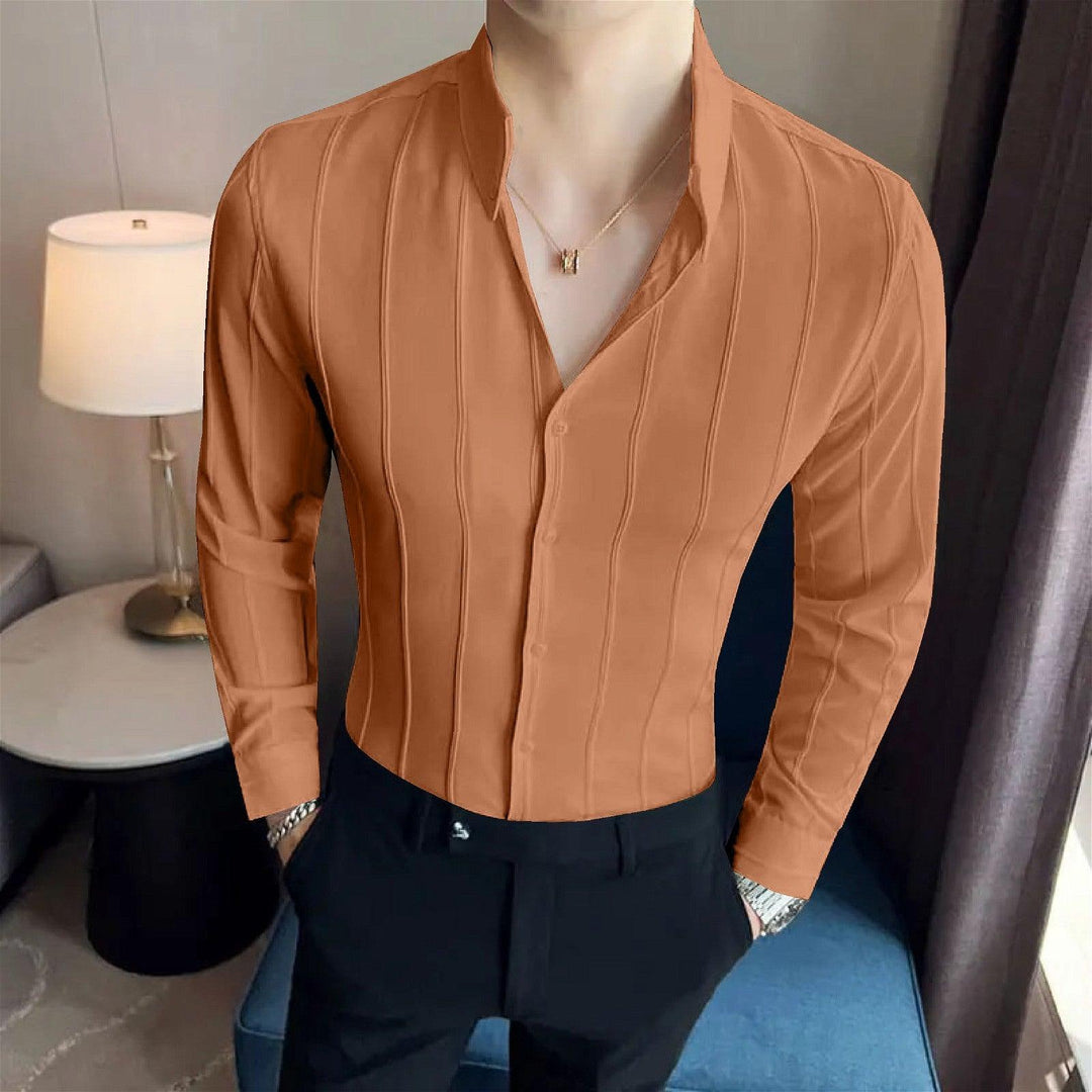 Excursive Brown Striped Premium Shirt - store Elite