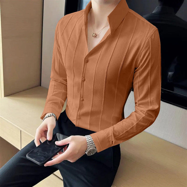 Excursive Brown Striped Premium Shirt - store Elite