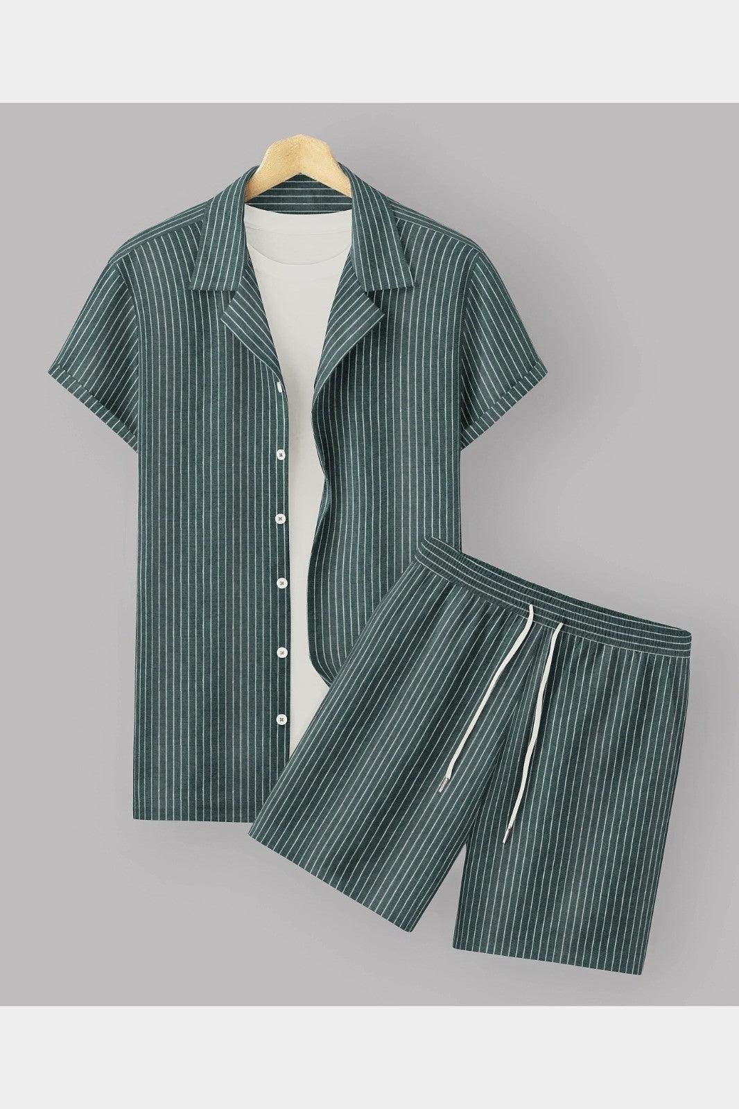 Green Colour Men's Cotton Shirt And Shorts Set Short SleeveFabric : CottonProduct Type : Co-Ords SetOccasio : Casual, Evening Party, Travelling, Beach Partysleeve type : Short SleeveBottom : Two PocketsWash Care InstructionsShorts Set Short Sleeve