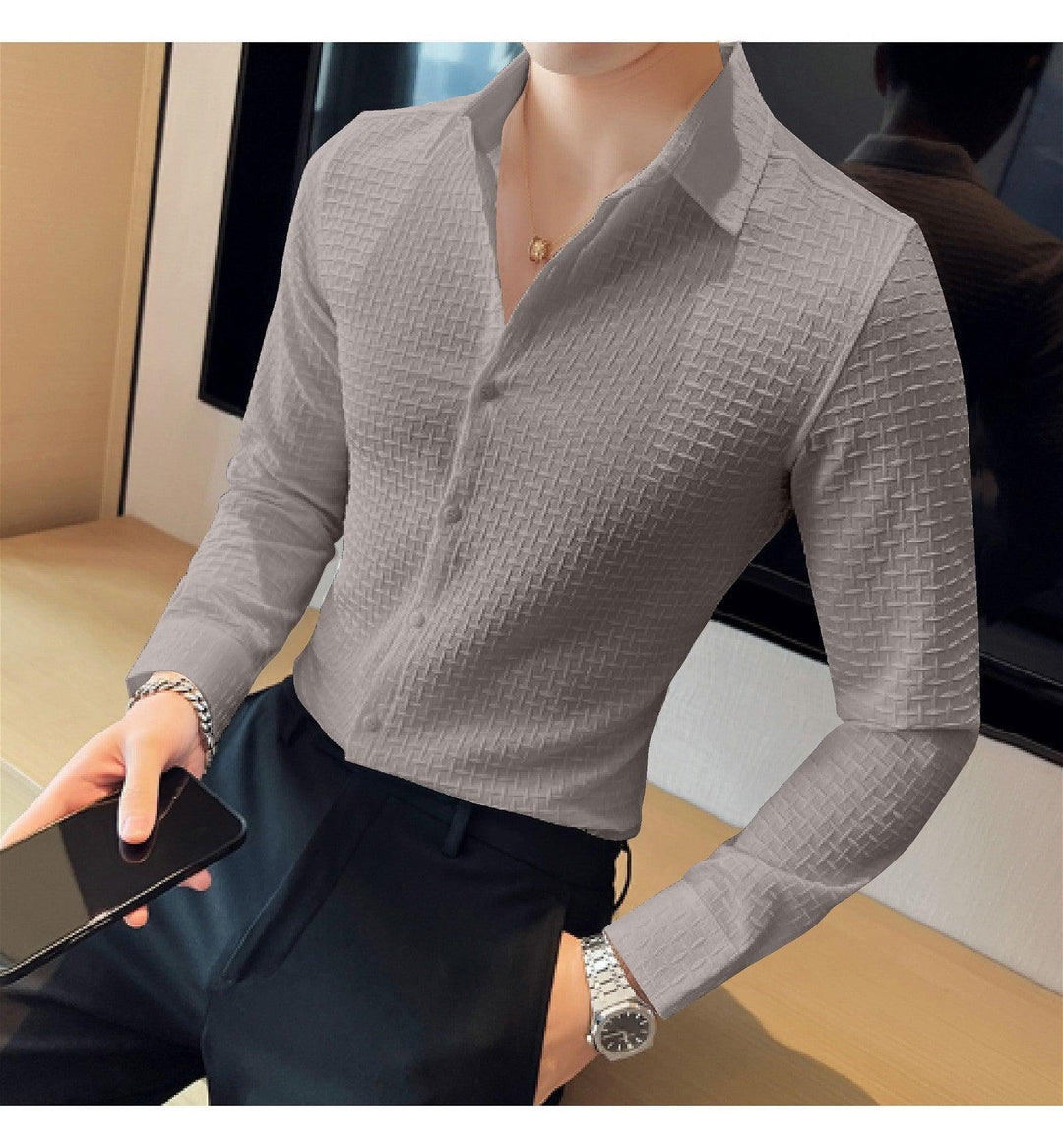 Grey Checks Structured Premium Shirt - store Elite