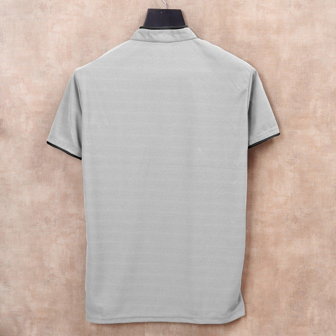 Grey Men's Solid Mandarin Collar Slim Fit Half Sleeve T-Shirt - store Elite