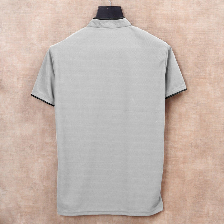 Grey Men's Solid Mandarin Collar Slim Fit Half Sleeve T-Shirt - store Elite