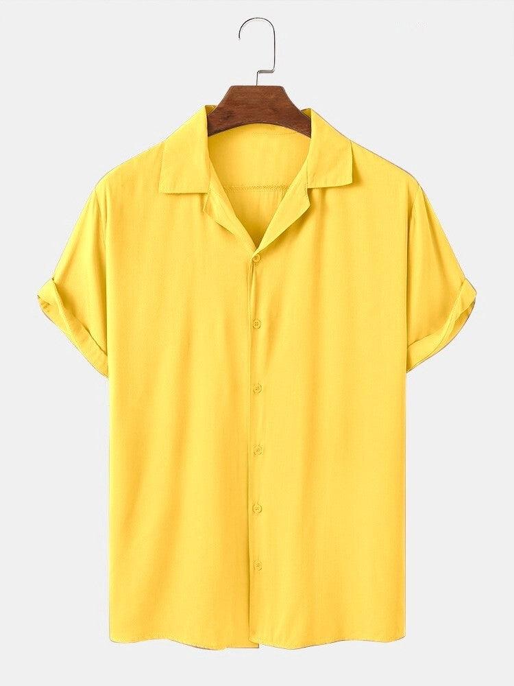 Lime Yellow Colour Men's Casual Wear Cotton Blend Plain Shirt - store Elite