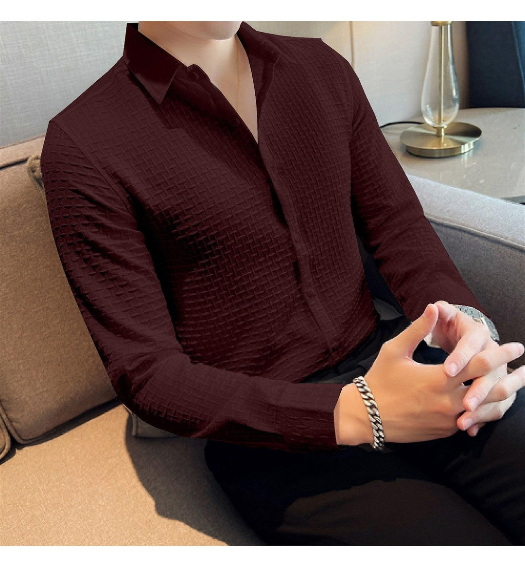 Maroon Checks Structured Premium Shirt - store Elite