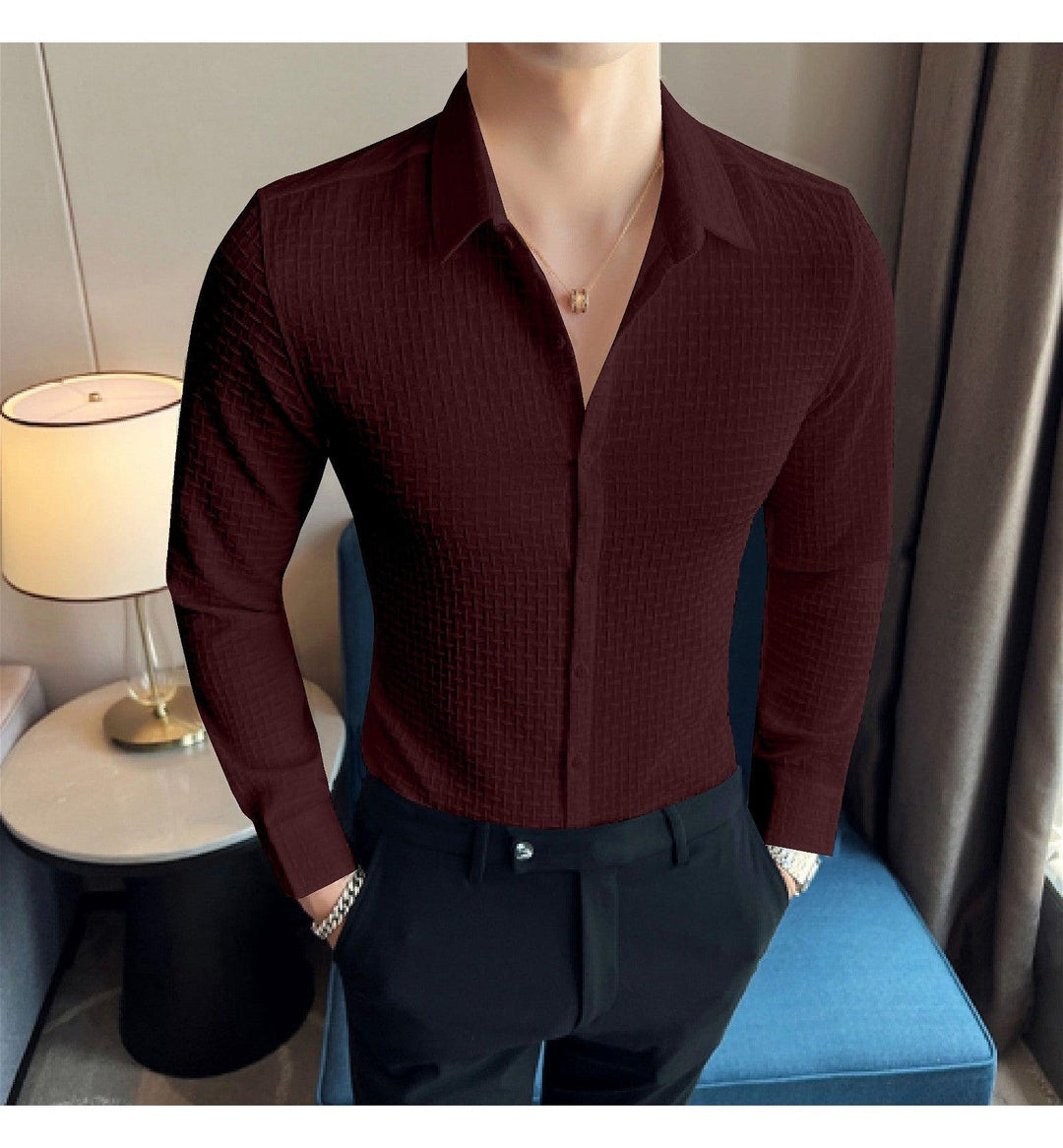 Maroon Checks Structured Premium Shirt - store Elite