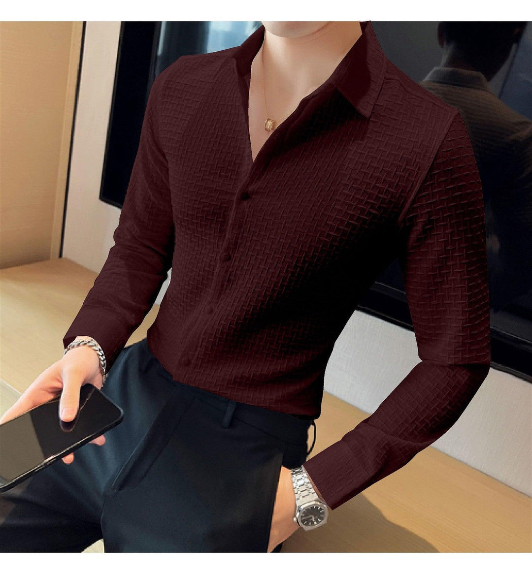 Maroon Checks Structured Premium Shirt - store Elite