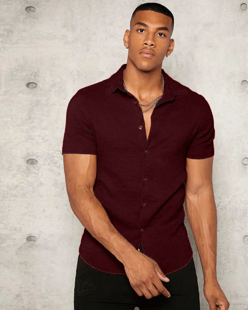 Maroon Colour Imported Casual Wear Short Sleeve Shirt For Men's - store Elite