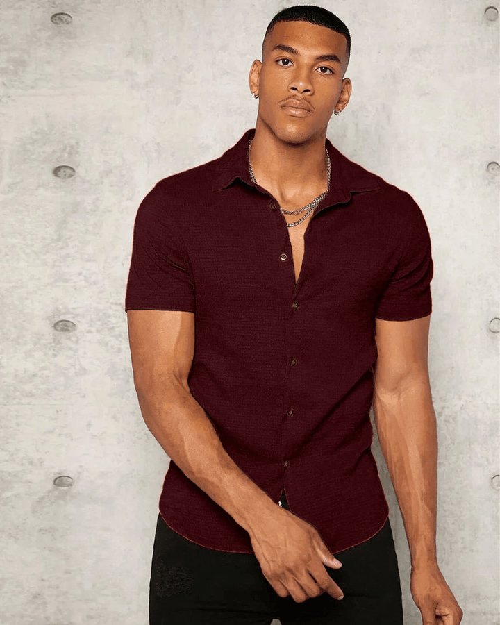 Maroon Colour Imported Casual Wear Short Sleeve Shirt For Men's - store Elite