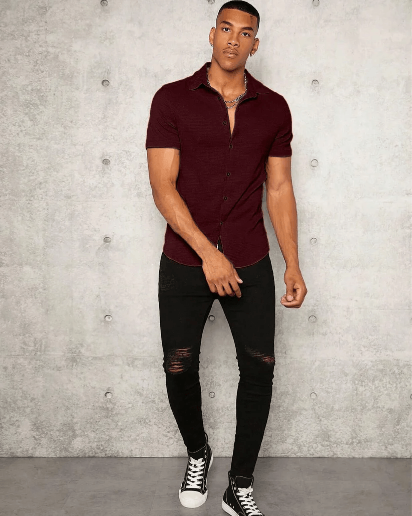 Maroon Colour Imported Casual Wear Short Sleeve Shirt For Men's - store Elite