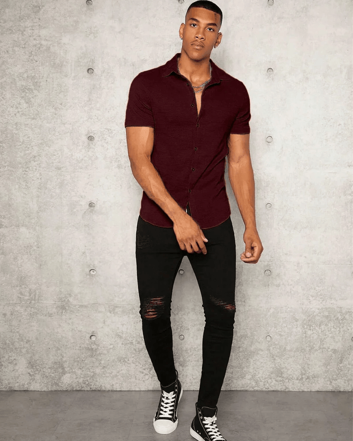 Maroon Colour Imported Casual Wear Short Sleeve Shirt For Men's - store Elite