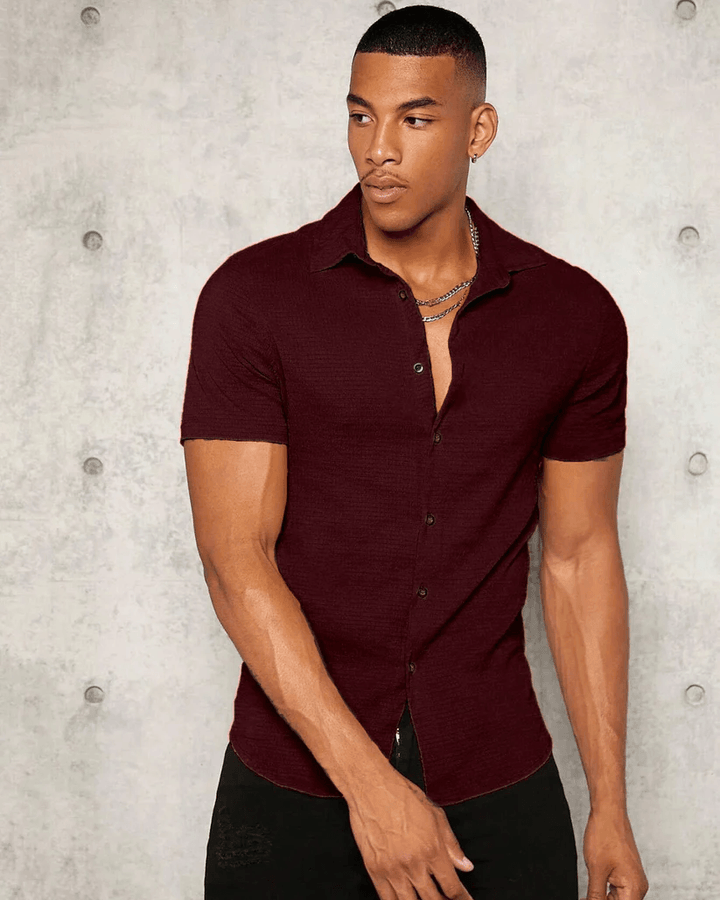 Maroon Colour Imported Casual Wear Short Sleeve Shirt For Men's - store Elite
