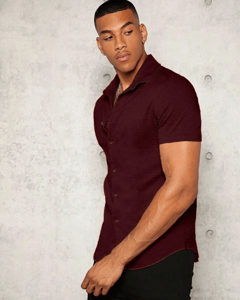Maroon Colour Imported Casual Wear Short Sleeve Shirt For Men's - store Elite