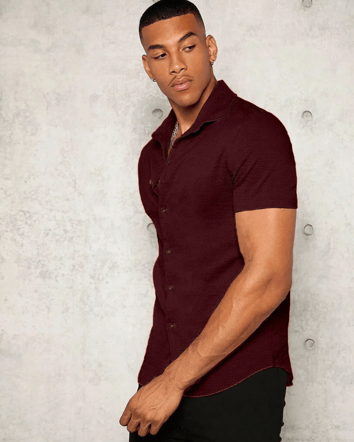 Maroon Colour Imported Casual Wear Short Sleeve Shirt For Men's - store Elite