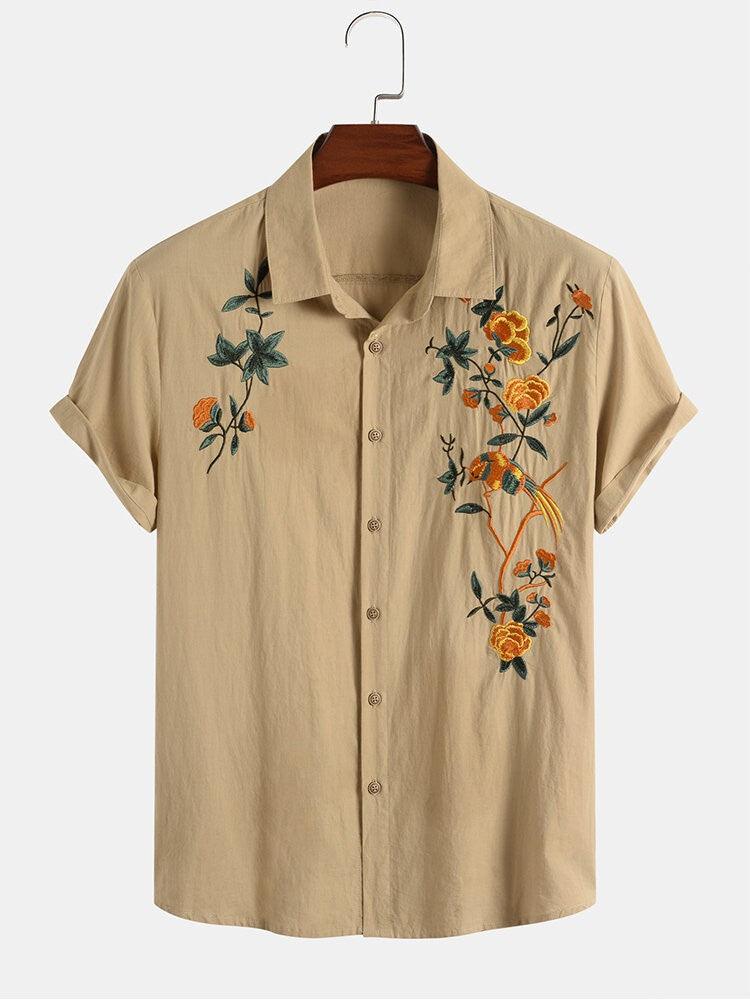 Men's Casual Wear Cream Colour Printed Cotton Shirt - store Elite