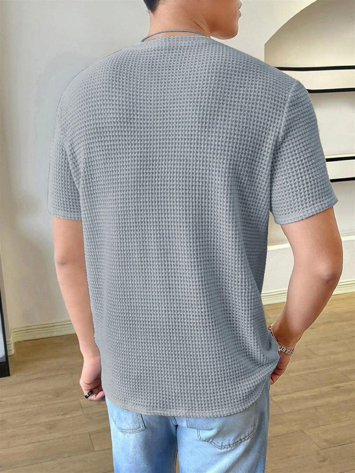 Men Solid Round Neck Waffle Grey T-Shirt - store Elite