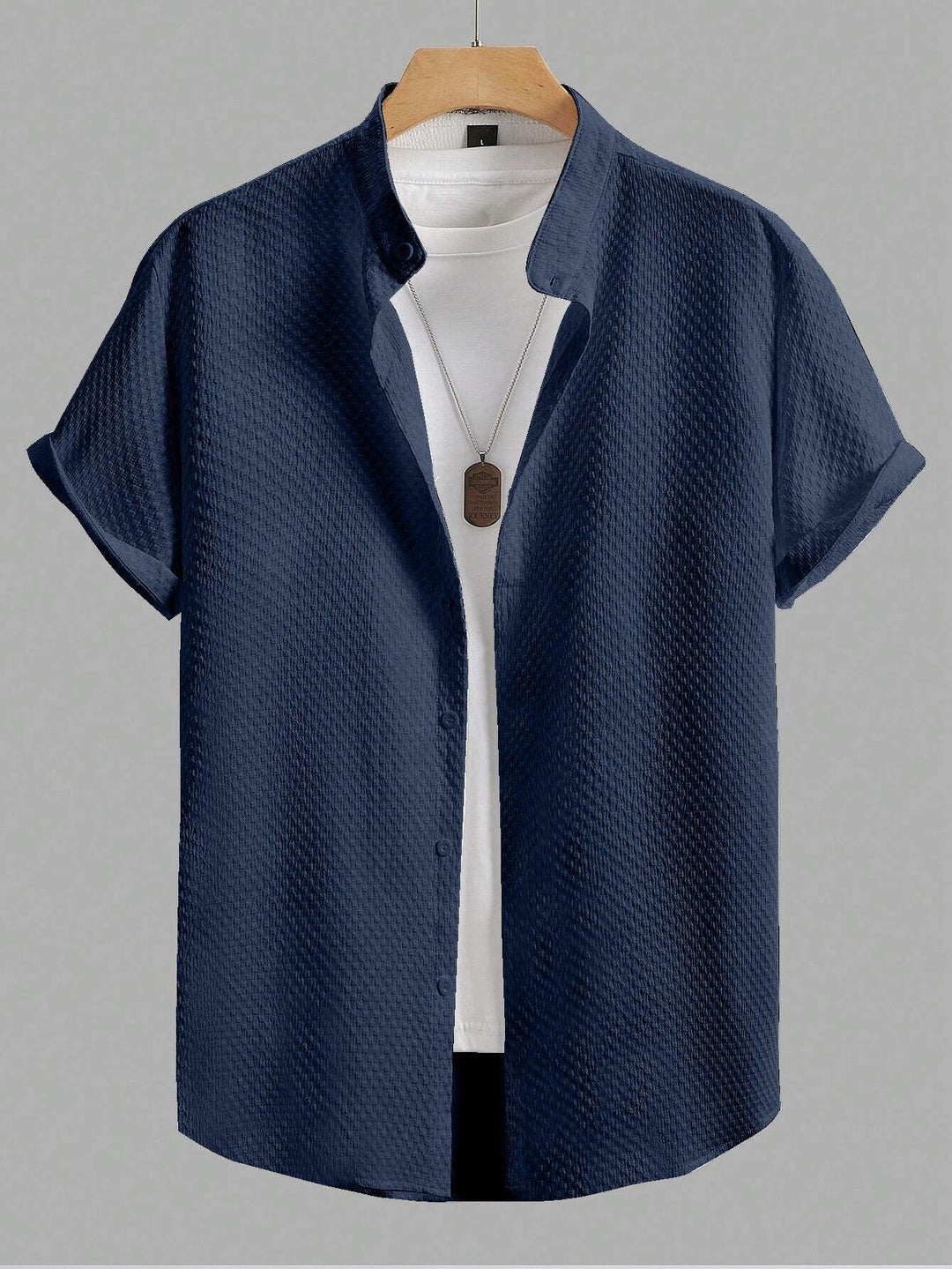 Navy Blue Colour Men's Casual Wear Short Sleeve Shirt - store Elite