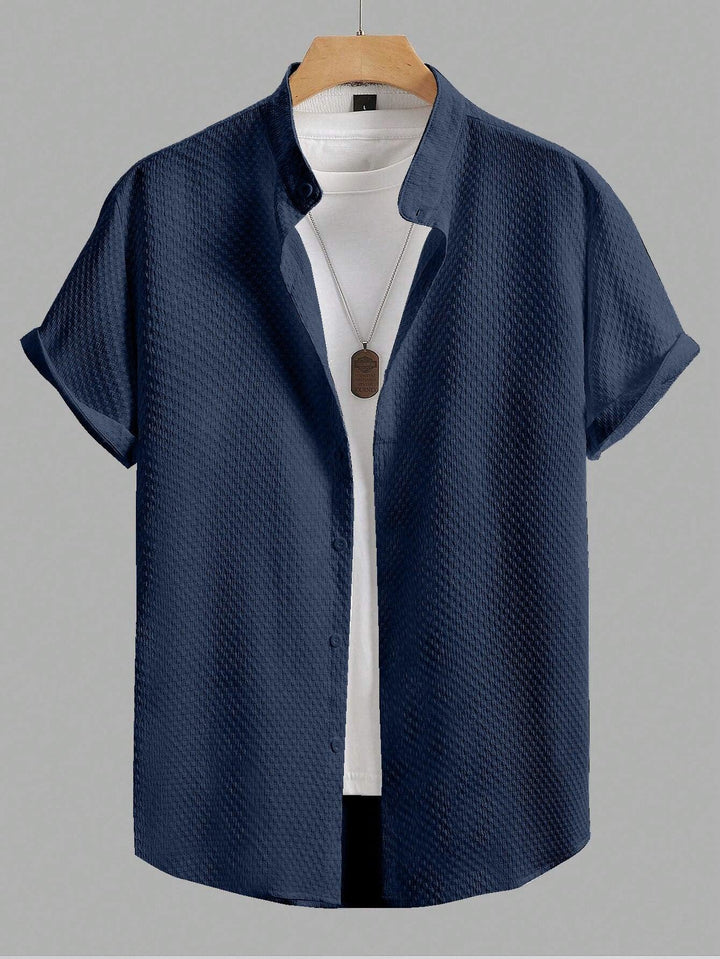 Navy Blue Colour Men's Casual Wear Short Sleeve Shirt - store Elite