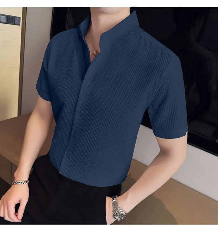 Navy Blue Colour Men's Casual Wear Short Sleeve Shirt - store Elite