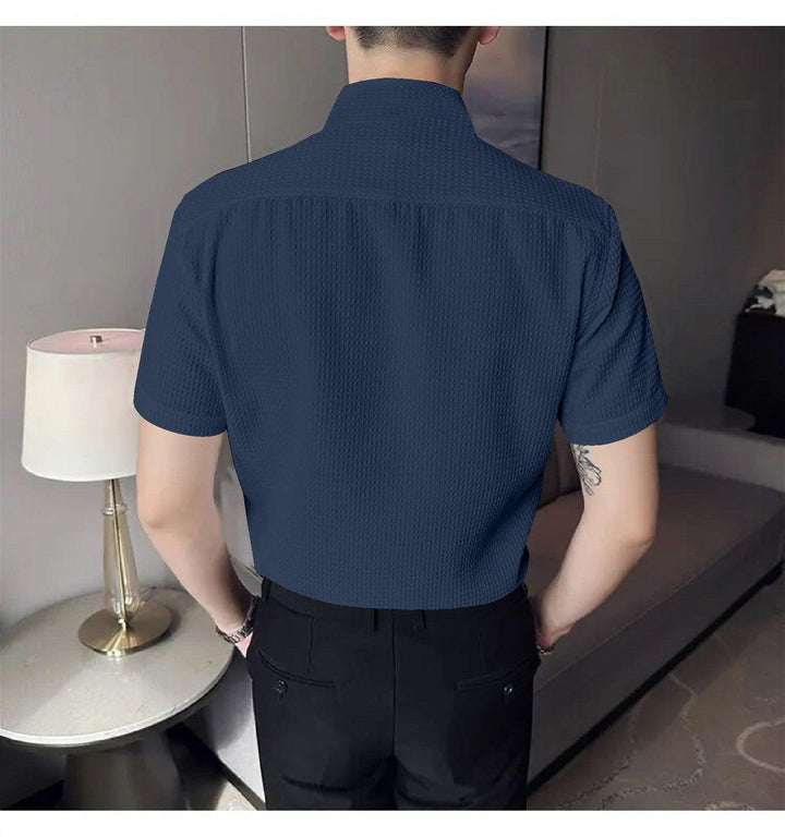 Navy Blue Colour Men's Casual Wear Short Sleeve Shirt - store Elite