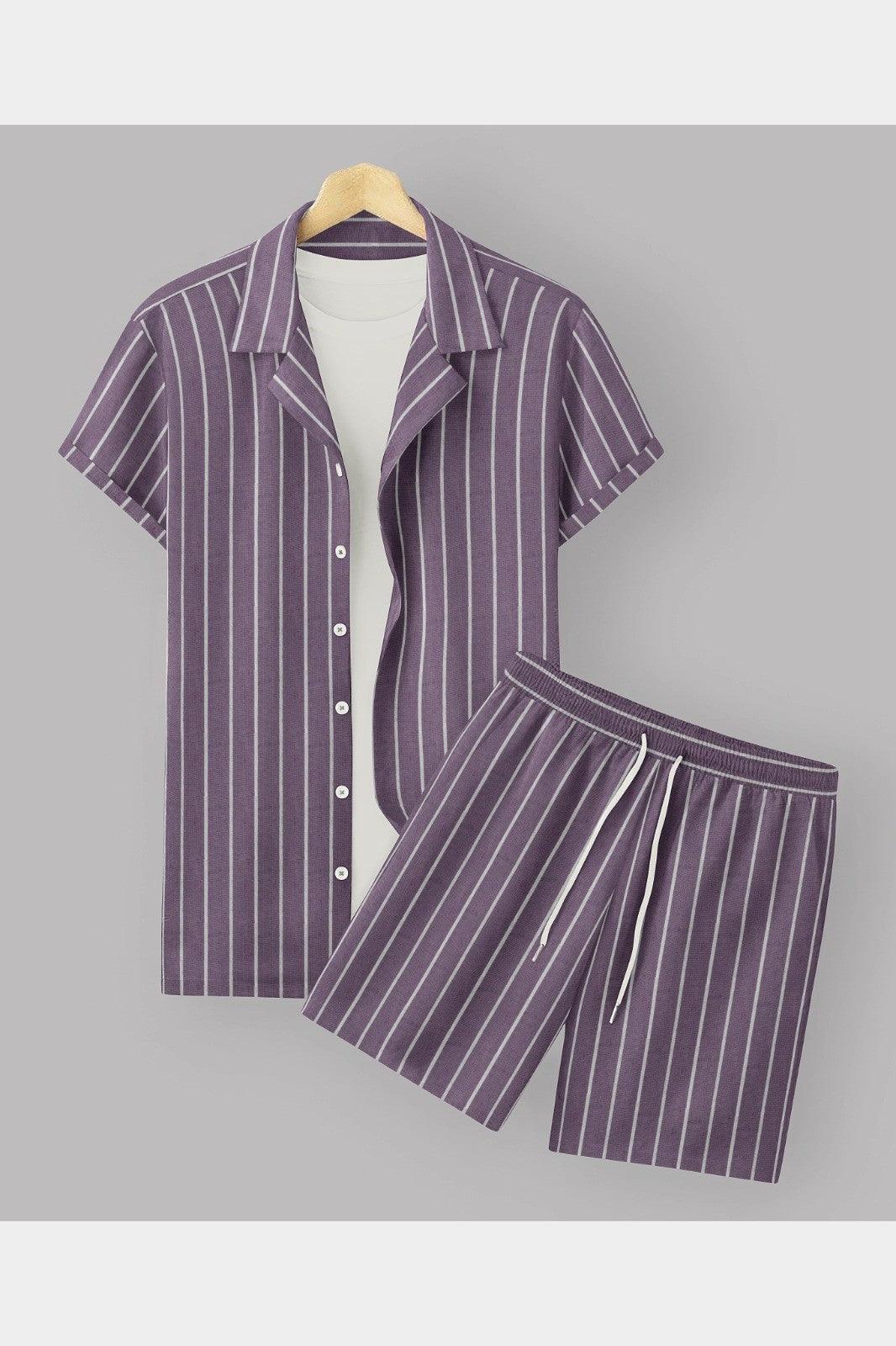 Purple Colour Men's Cotton Shirt And Shorts Set Short SleeveFabric : CottonProduct Type : Co-Ords SetOccasio : Casual, Evening Party, Travelling, Beach Partysleeve type : Short SleeveBottom : Two PocketsWash Care InstructionsShorts Set Short Sleeve