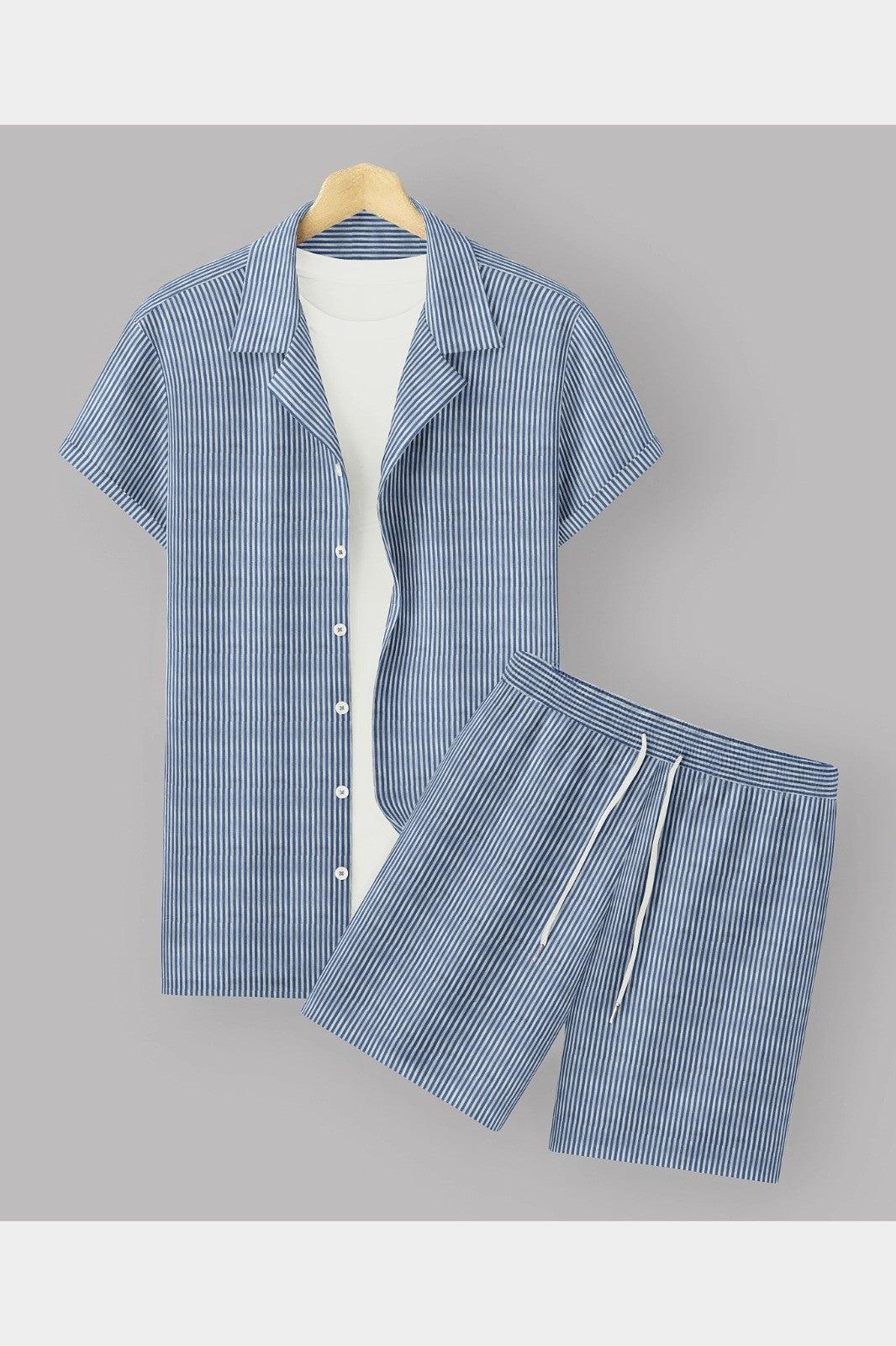 Sky Blue Colour Men's Cotton Shirt And Shorts Set Short SleeveFabric : CottonProduct Type : Co-Ords SetOccasio : Casual, Evening Party, Travelling, Beach Partysleeve type : Short SleeveBottom : Two PocketsWash Care InstructionsSky Blue Colour Men'
