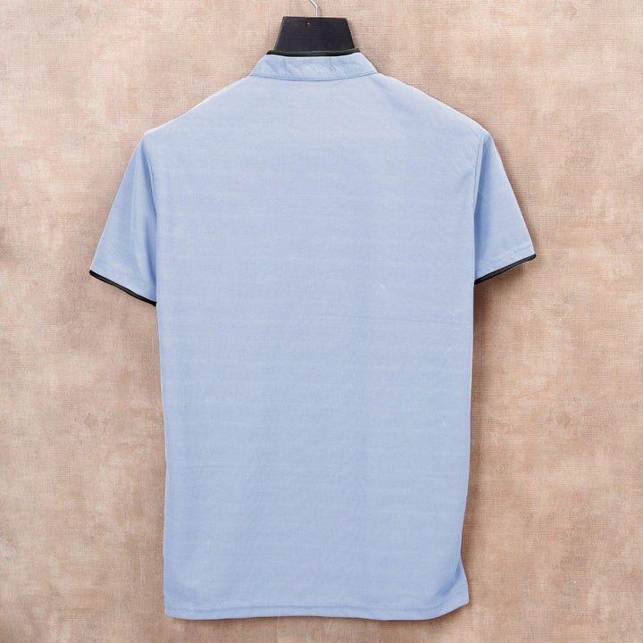 Sky Blue Men's Solid Mandarin Collar Slim Fit Half Sleeve T-Shirt - store Elite