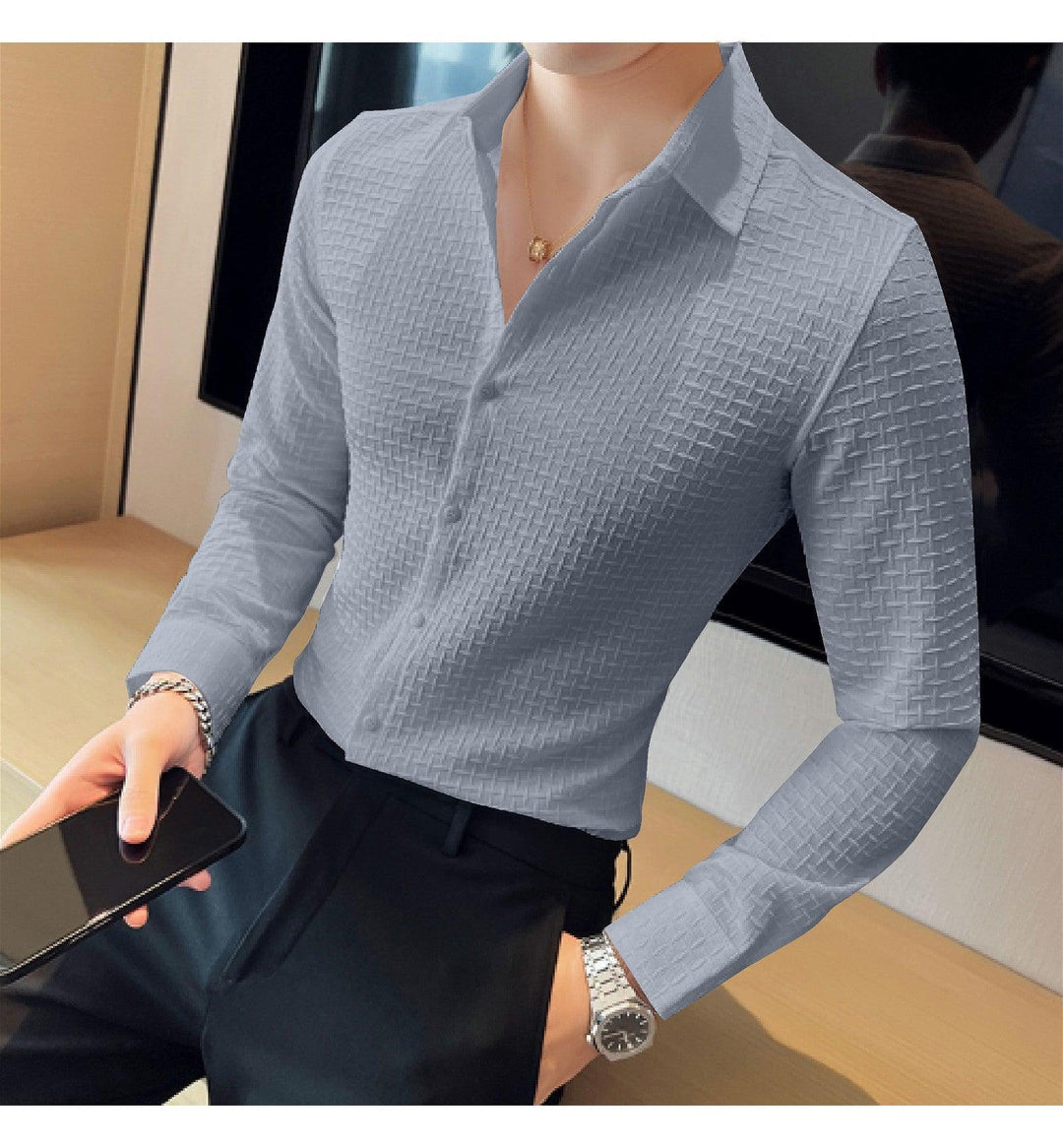 Sky Checks Structured Premium Shirt - store Elite