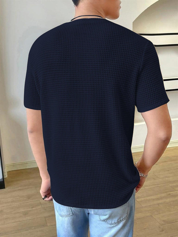 Waffle Navy Blue Hlaf sleeve Men T-Shirt - store Elite