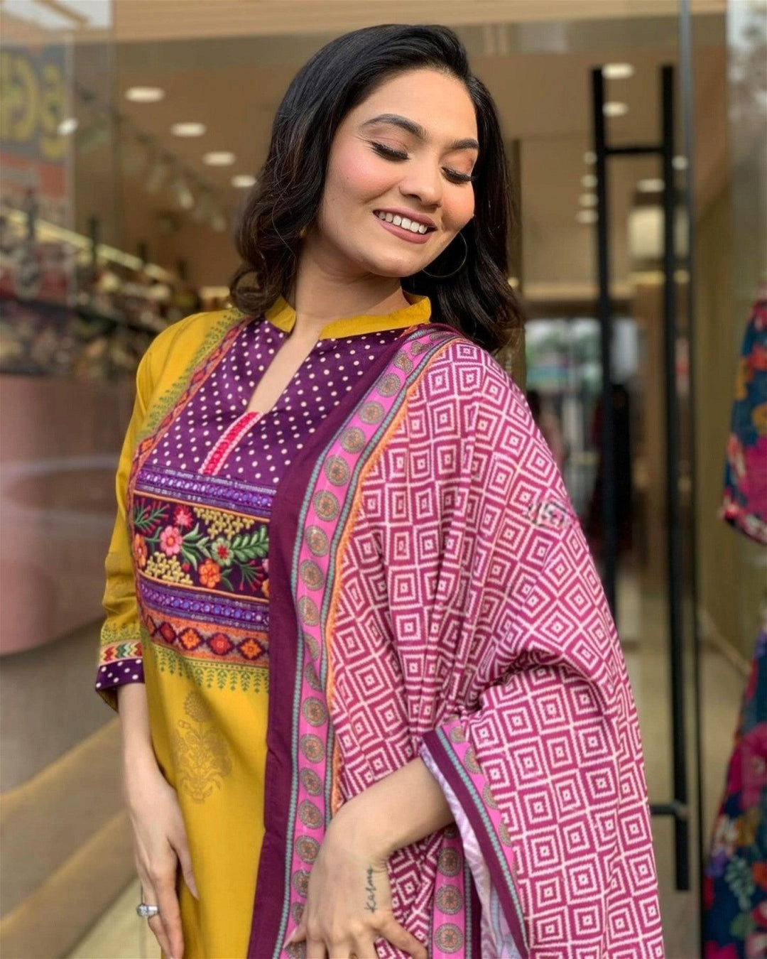 Women Embroidered Straight Kurta Set with DupattaTop Fabric :  Muslin
Bottom Fabric : Rayon
Dupatta Fabric :Chanderi
Work : Printed &amp; Embroidery
Occasion : Party wear,Casual Wear
 
Women Embroidered Straight Kurta Set